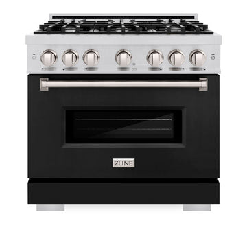 ZLINE 36 in. Classic Dual Fuel Range with 6 Gas Burners and 5.2 cu. ft. Electric Convection Oven in Stainless Steel with Black Matte Door (CDR-BLM-36)