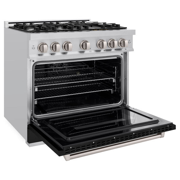 ZLINE 36 in. Classic Dual Fuel Range with 6 Gas Burners and 5.2 cu. ft. Electric Convection Oven in Stainless Steel with Black Matte Door (CDR-BLM-36)