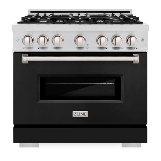 ZLINE 36 in. Gas Range 5.2 cu. ft. 6 Burner Stainless Steel with Black Matte Door (CGR-BLM-36)