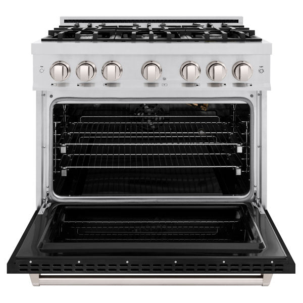 ZLINE 36 in. Gas Range 5.2 cu. ft. 6 Burner Stainless Steel with Black Matte Door (CGR-BLM-36)