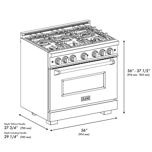 ZLINE 36 in. Gas Range 5.2 cu. ft. 6 Burner Stainless Steel with Black Matte Door (CGR-BLM-36)