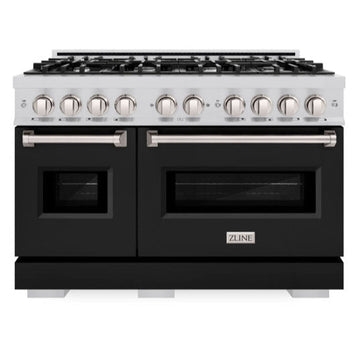 ZLINE 48 in. 6.7 cu. ft. Classic Dual Fuel Range with Double Oven and 8 Burners in Stainless Steel with Black Matte Doors (CDR-BLM-48)