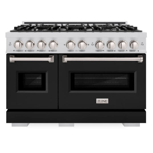 ZLINE 48 in. 6.7 cu. ft. Classic Dual Fuel Range with Double Oven and 8 Burners in Stainless Steel with Black Matte Doors (CDR-BLM-48)