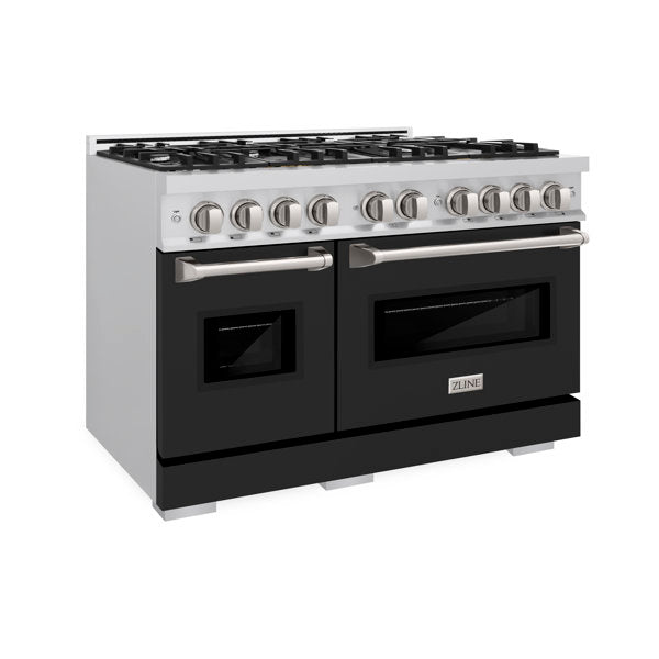 ZLINE 48 in. 6.7 cu. ft. Classic Dual Fuel Range with Double Oven and 8 Burners in Stainless Steel with Black Matte Doors (CDR-BLM-48)