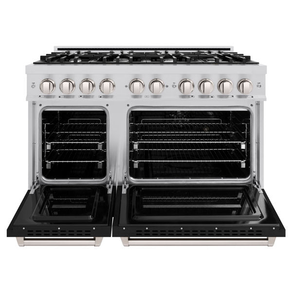 ZLINE 48 in. Gas Range Double Oven 6.7 cu. ft. 8 Burners Stainless Steel with Black Matte Doors (CGR-BLM-48)