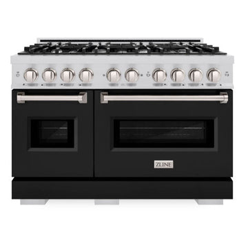 ZLINE 48 in. Gas Range Double Oven 6.7 cu. ft. 8 Burners Stainless Steel with Black Matte Doors (CGR-BLM-48)