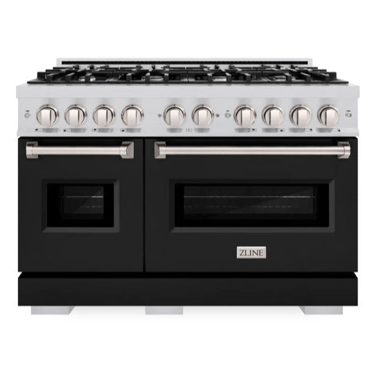 ZLINE 48 in. Gas Range Double Oven 6.7 cu. ft. 8 Burners Stainless Steel with Black Matte Doors (CGR-BLM-48)