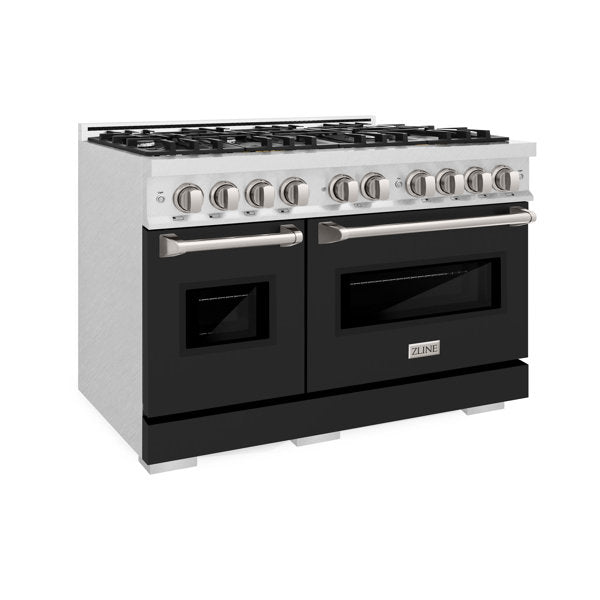 ZLINE 48 in. Gas Range Double Oven 6.7 cu. ft. 8 Burner Cooktop Satin Stainless Steel with Black Matte Doors (CGRS-BLM-48)