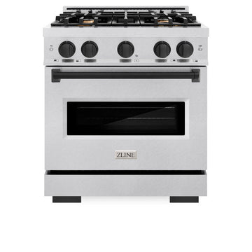 ZLINE 30 in. Gas Range 4.2 cu. ft. 4 Burner Convection Oven Satin Stainless Steel with Matte Black Accents (CGRSZ-30-MB)