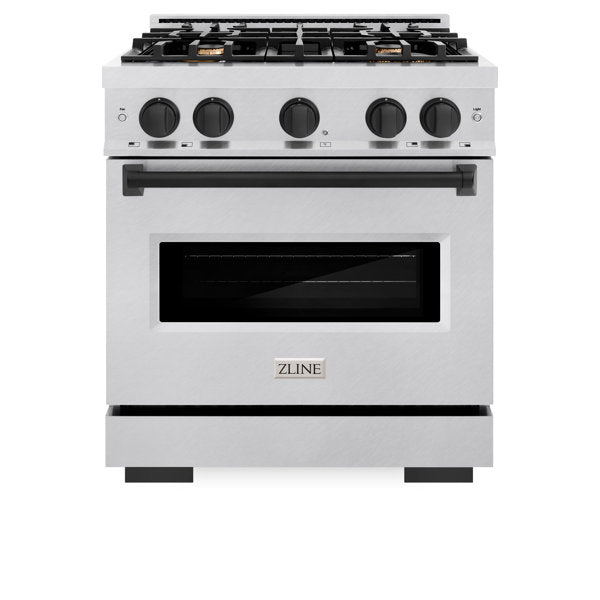 ZLINE 30 in. Gas Range 4.2 cu. ft. 4 Burner Convection Oven Satin Stainless Steel with Matte Black Accents (CGRSZ-30-MB)