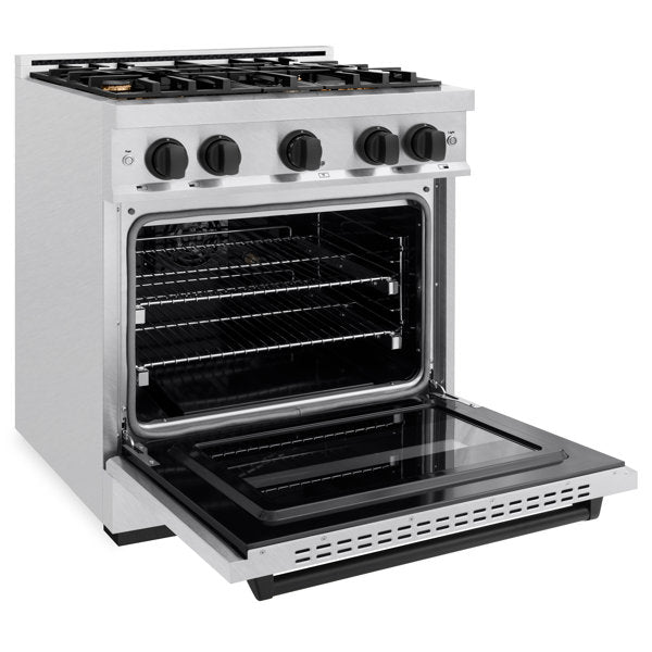 ZLINE 30 in. Gas Range 4.2 cu. ft. 4 Burner Convection Oven Satin Stainless Steel with Matte Black Accents (CGRSZ-30-MB)