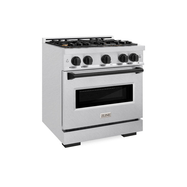 ZLINE 30 in. Gas Range 4.2 cu. ft. 4 Burner Convection Oven Satin Stainless Steel with Matte Black Accents (CGRSZ-30-MB)