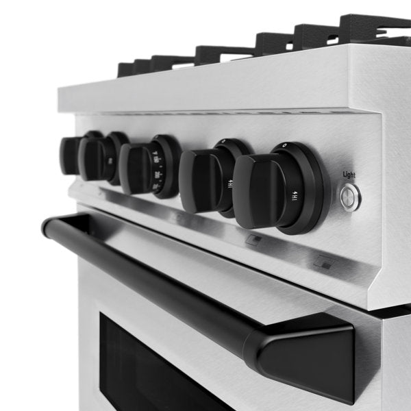 ZLINE 30 in. Gas Range 4.2 cu. ft. 4 Burner Convection Oven Satin Stainless Steel with Matte Black Accents (CGRSZ-30-MB)