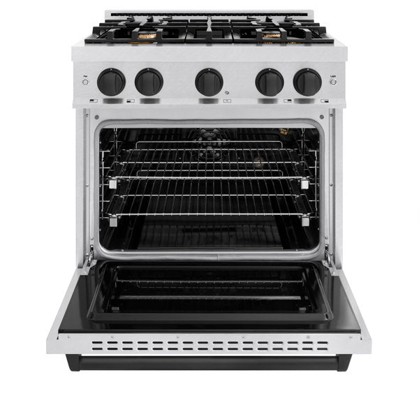 ZLINE 30 in. Gas Range 4.2 cu. ft. 4 Burner Convection Oven Satin Stainless Steel with Matte Black Accents (CGRSZ-30-MB)