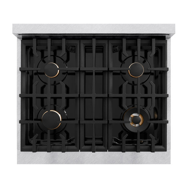 ZLINE 30 in. Gas Range 4.2 cu. ft. 4 Burner Convection Oven Satin Stainless Steel with Matte Black Accents (CGRSZ-30-MB)