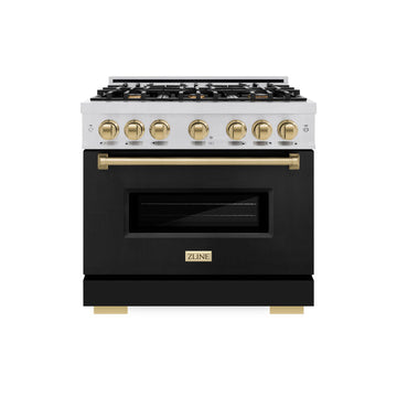 ZLINE 36 in. Classic Gas Range 5.2 cu. ft. 6 Burners Stainless Steel with Black Matte Door and Champagne Bronze Accents (CGRZ-BLM-36-CB)