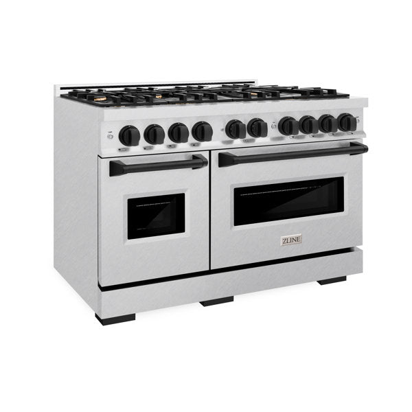 ZLINE Autograph Edition 48 in. Classic Double Oven Gas Range with 8 Burners, 6.7 cu. ft., Satin Stainless Steel with Matte Black Accents (CGRSZ-48-MB)