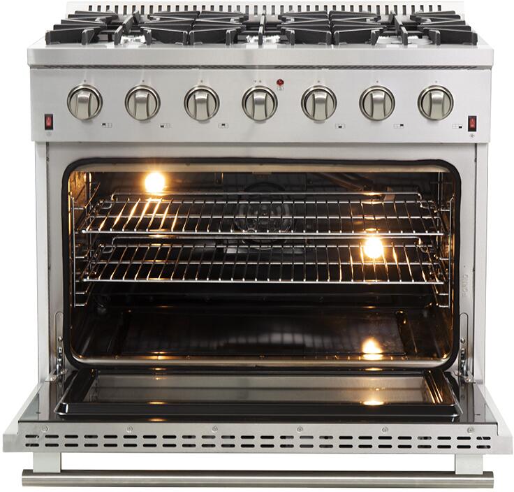 FORNO Appliance Package - 36 Inch Gas Range, Wall Mount Range Hood, Dishwasher, AP-FFSGS6244-36-W-2