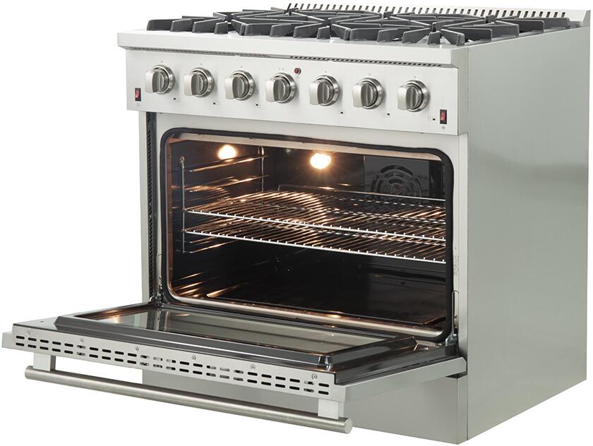 FORNO Package - 36 Inch Gas Range, Wall Mount Range Hood, Refrigerator, Microwave Drawer, Dishwasher, AP-FFSGS6244-36-W-8