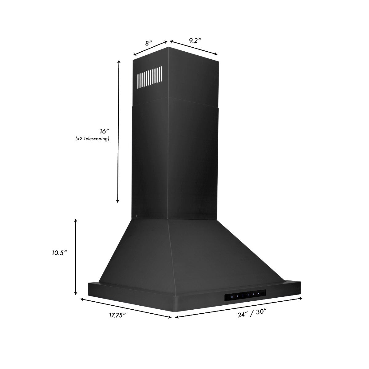 ZLINE 24 Inch Wall Mount Range Hood Convertible Vent Black Stainless Steel 400 CFM (BSKBN-24)