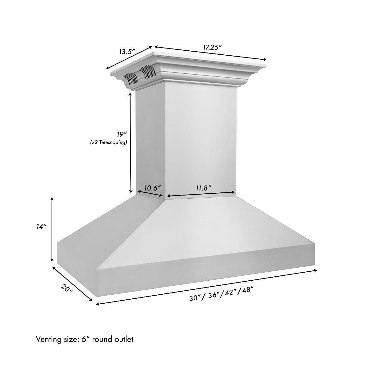 ZLINE 36 in. Wall Mount Range Hood with CrownSound Bluetooth Speakers, Stainless Steel, 400 CFM, 597iCRN-BT-36