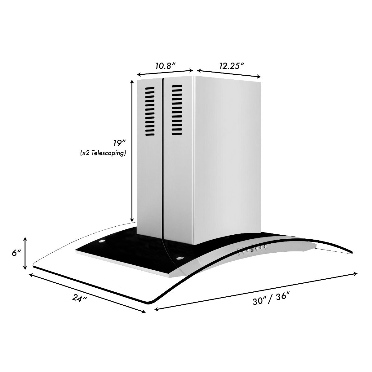 ZLINE 36 in Island Range Hood Stainless Steel 4-Speed Fan LED Lighting (GL14i-36)