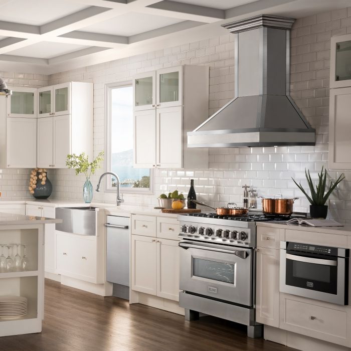 ZLINE 30 Inch Wall Mount Range Hood Satin Stainless Steel Mirror Accents Designer Series (655MR-30)