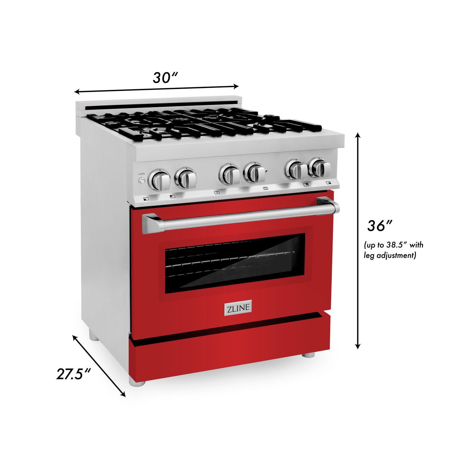 ZLINE 30 in. Dual Fuel Range with Gas Cooktop and Electric Oven in Stainless Steel with Red Matte Door (RA-RM-30)
