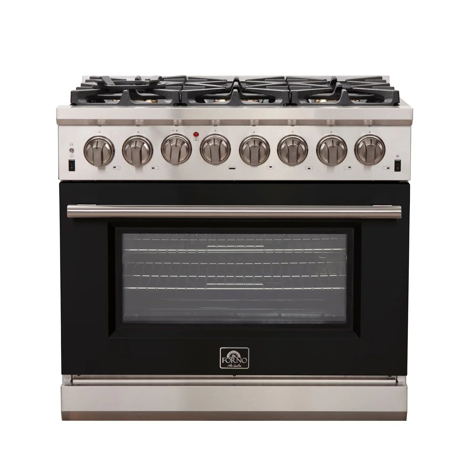 Forno Capriasca 36-Inch Dual Fuel Range, 5.36 cu. ft. Oven, 6 Burners, Black, Model FFSGS6187-36BLK