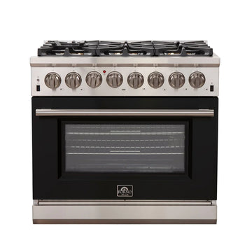 Forno Capriasca 36-Inch Dual Fuel Range, 5.36 cu. ft. Oven, 6 Burners, Black, Model FFSGS6187-36BLK