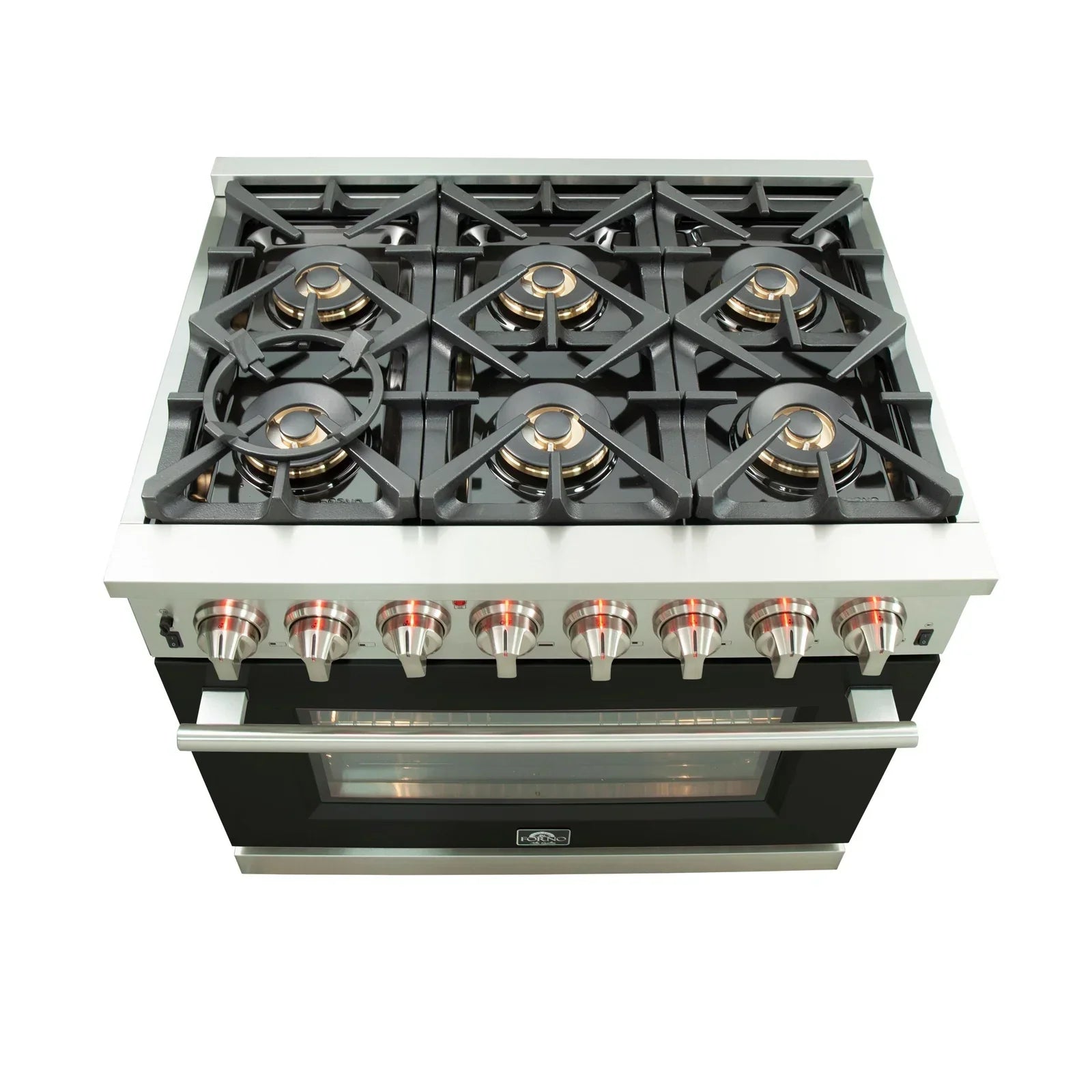 Forno Capriasca 36-Inch Dual Fuel Range, 5.36 cu. ft. Oven, 6 Burners, Black, Model FFSGS6187-36BLK