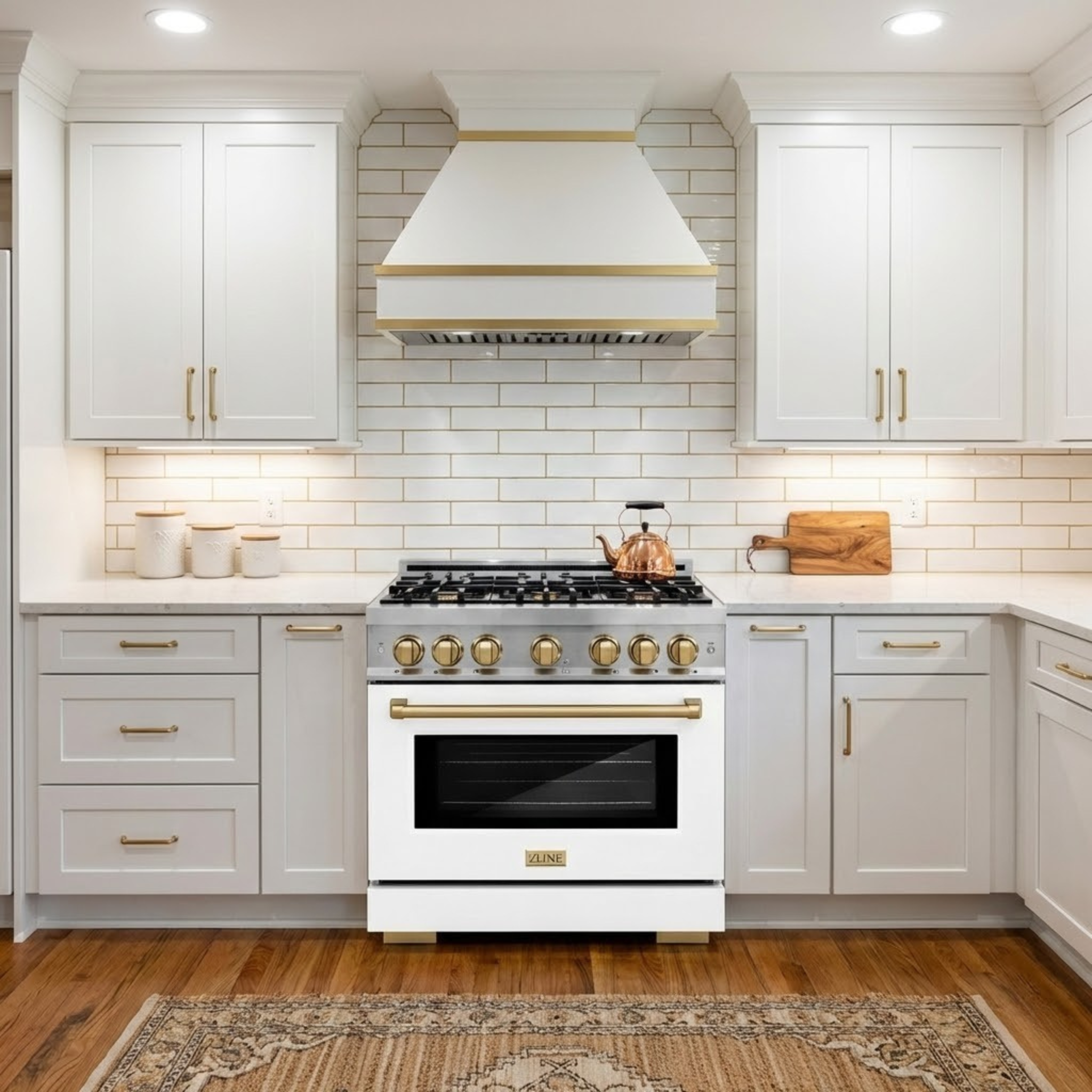 ZLINE Autograph Edition 36 in. Select Dual Fuel Range, 5.2 cu. ft., 6 Burner Gas Cooktop, Electric Convection Oven, Stainless Steel with White Matte Door and Polished Gold Accents (HDRZ-WM-36-G)