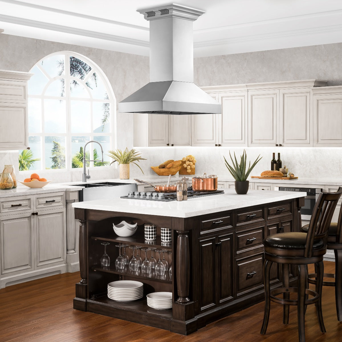 ZLINE 36 in. Wall Mount Range Hood with CrownSound Bluetooth Speakers, Stainless Steel, 400 CFM, 597iCRN-BT-36