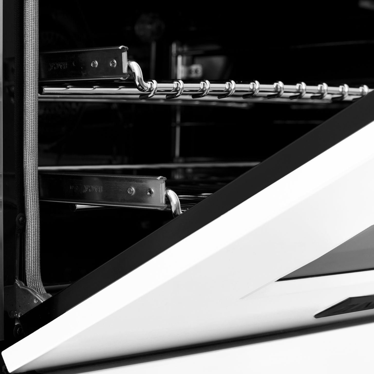 ZLINE Autograph 48 in. 6.0 cu. ft. Legacy Dual Fuel Range with 7 Gas Burners and Double Electric Ovens in Satin Stainless Steel with White Matte Doors and Matte Black Accents (RASZ-WM-48-MB)