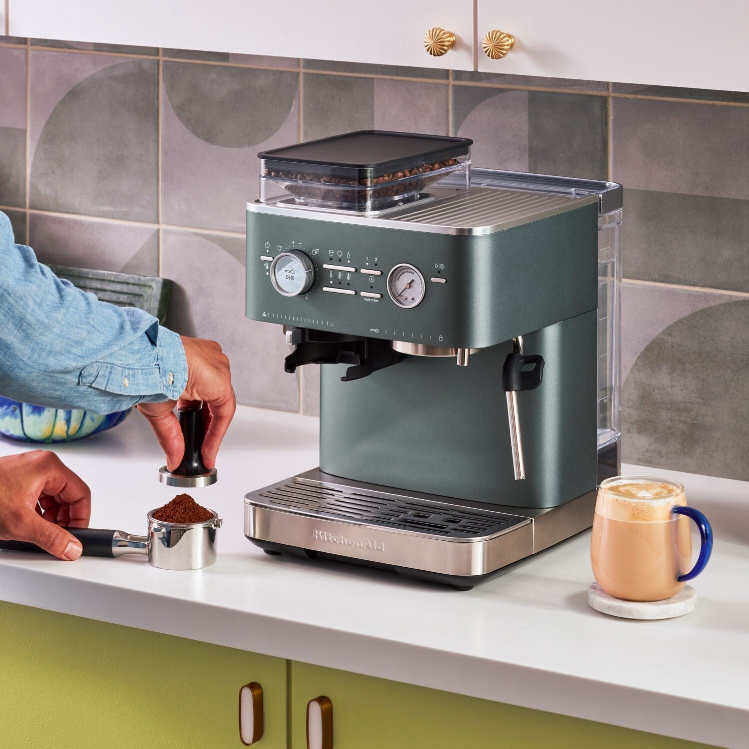 KitchenAid Semi-Automatic Espresso Machine with Burr Grinder in Juniper - 15 Bar Pump (KES6551JP)
