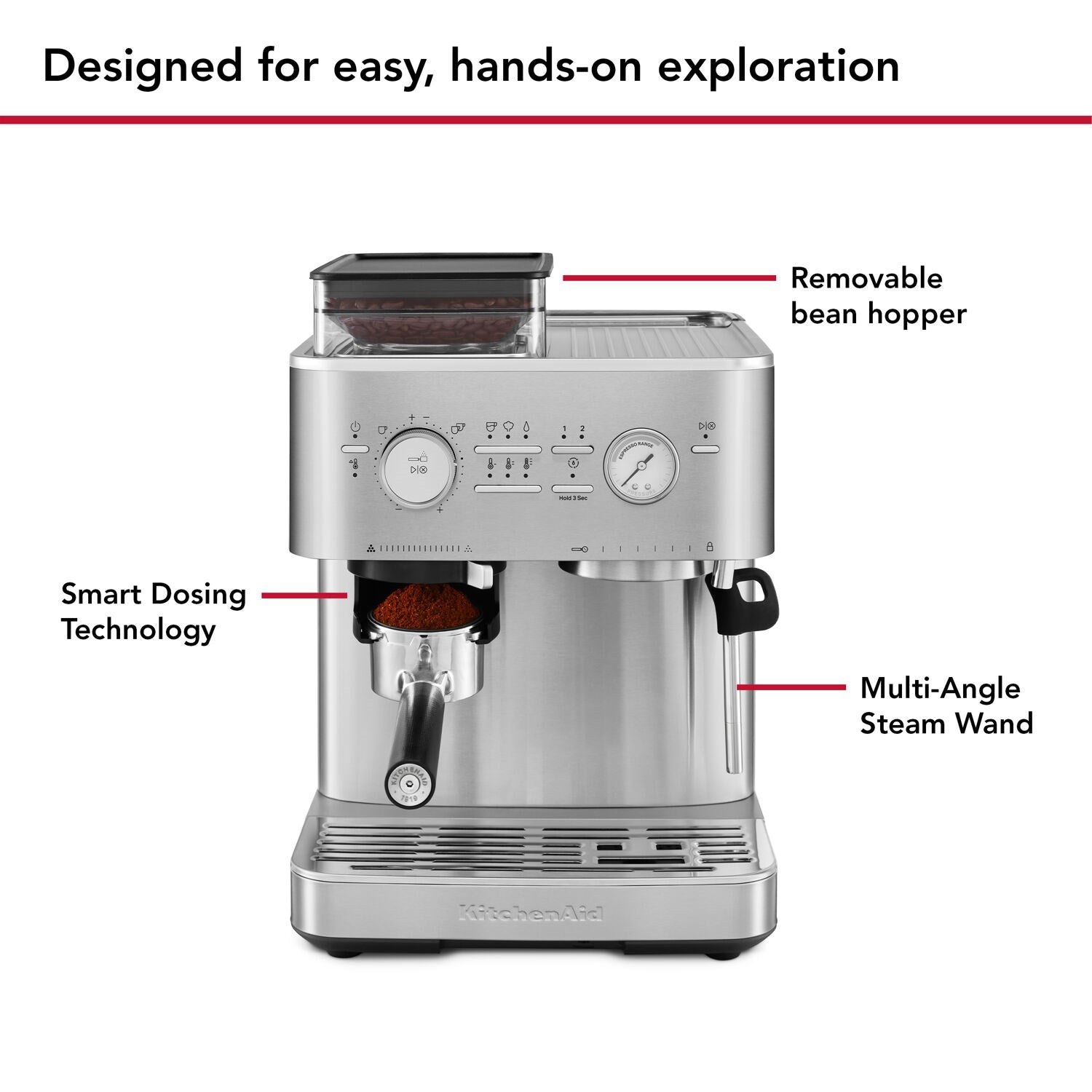 KitchenAid Semi-Automatic Espresso Machine with Burr Grinder in Stainless Steel - 15 Bar Pump (KES6551SX)