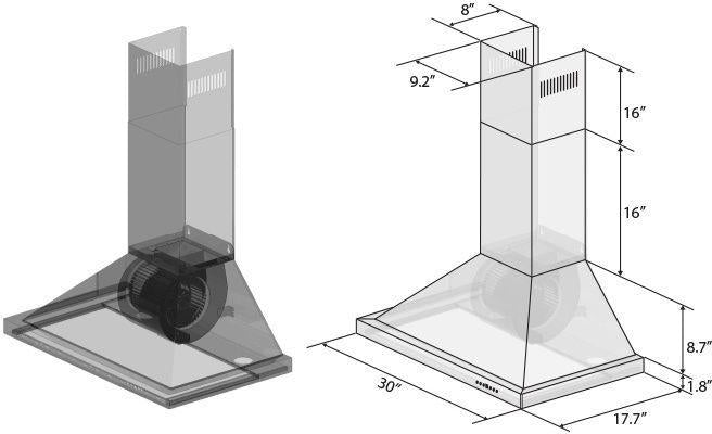 ZLINE 30 in Wall Mount Range Hood Convertible Stainless Steel with Crown Molding KBCRN-30