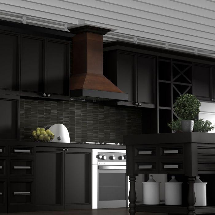 ZLINE 30 Inch Wooden Wall Mount Range Hood Antigua Walnut Finish Designer Series KBAR-30