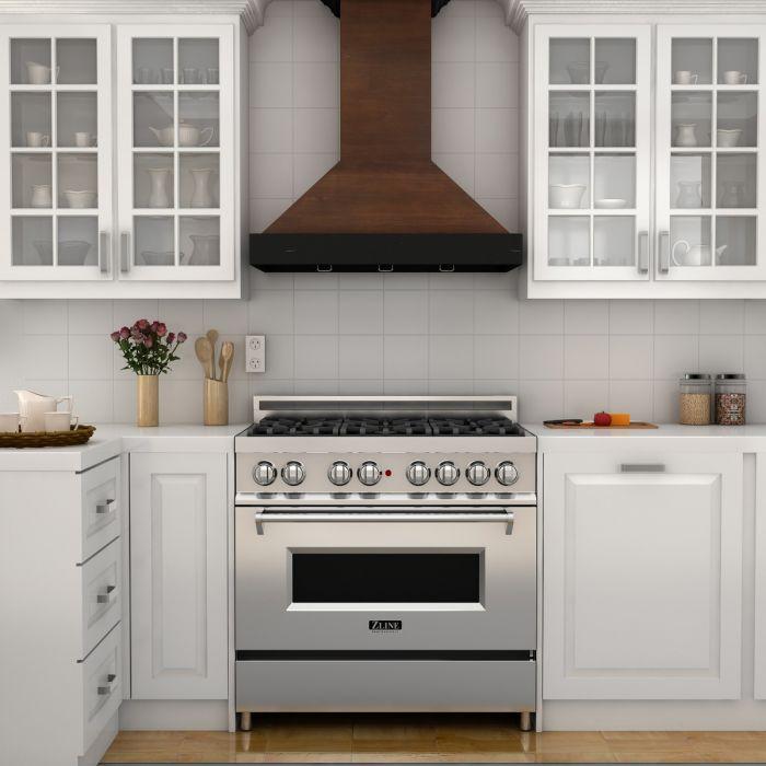 ZLINE 30 Inch Wooden Wall Mount Range Hood Antigua Walnut Finish Designer Series KBAR-30