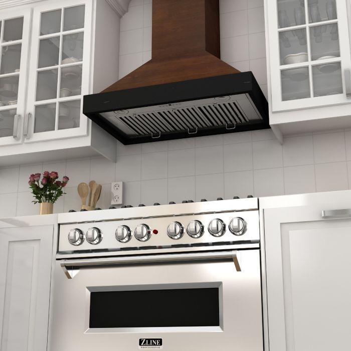 ZLINE 48 in. Wall Mount Range Hood in Antigua Wood and Walnut Finish, KBAR-48