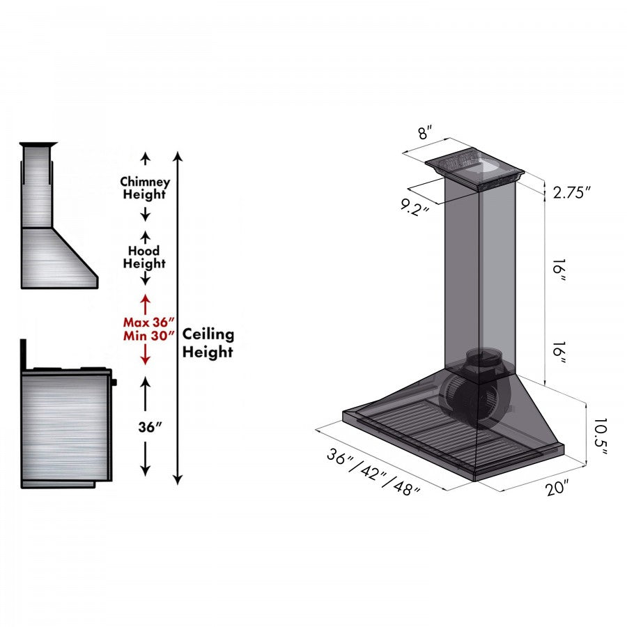 ZLINE 30 Inch Wall Mount Range Hood Stainless Steel Built-in Bluetooth Speakers 400 CFM (KBCRN-BT-30)