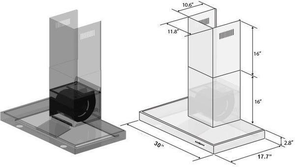 ZLINE 30 in. Wall Mount Range Hood Stainless Steel Convertible Vent 4-Speed Fan (KE-30)