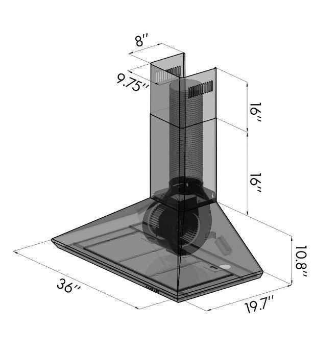 ZLINE 36 in. Wall Mount Range Hood Stainless Steel Indoor 400 CFM LED Lighting Baffle Filters (KF-36)