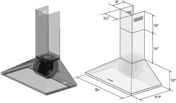 ZLINE 30 in Wall Mount Range Hood Convertible Vent Stainless Steel Kitchen Hood (KL2-30)