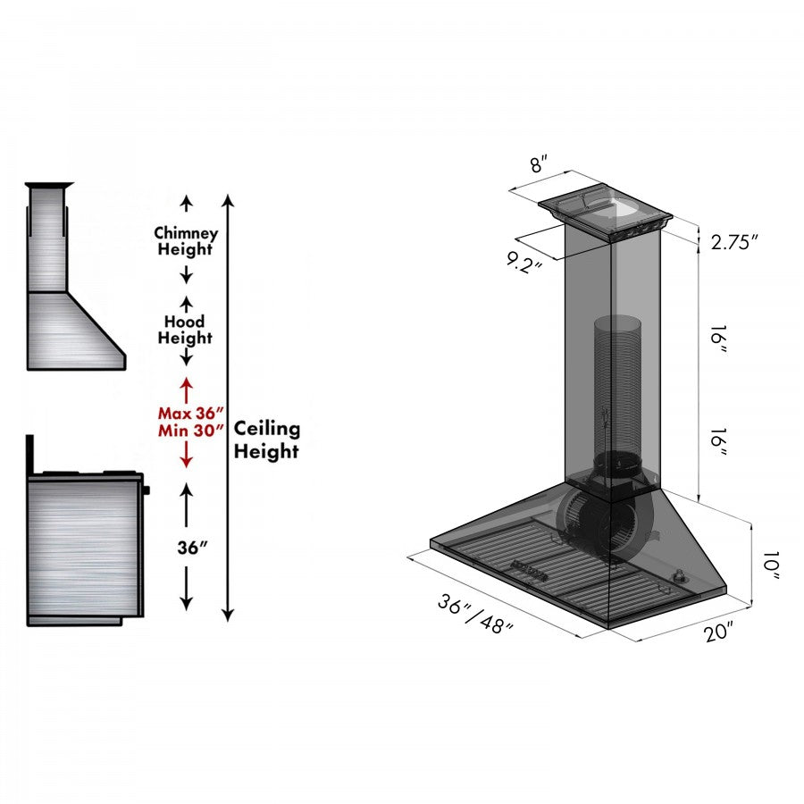 ZLINE 30 in. Wall Mount Range Hood with Bluetooth Speakers, Stainless Steel, KL2CRN-BT-30