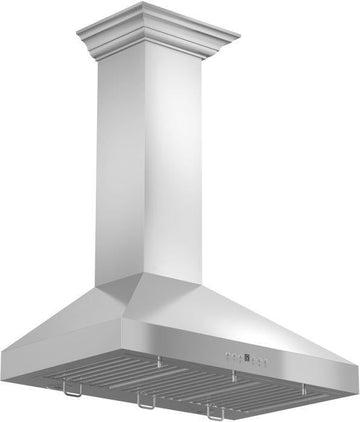 ZLINE 42 in. Wall Mount Range Hood Convertible Vent Stainless Steel Crown Molding 4-Speed Fan LED Lighting (KL3CRN-42)