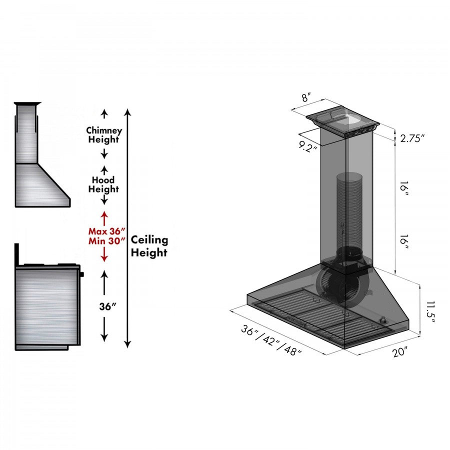 ZLINE 36 in Wall Mount Range Hood 400 CFM Stainless Steel with CrownSound Bluetooth Speakers (KL3CRN-BT-36)