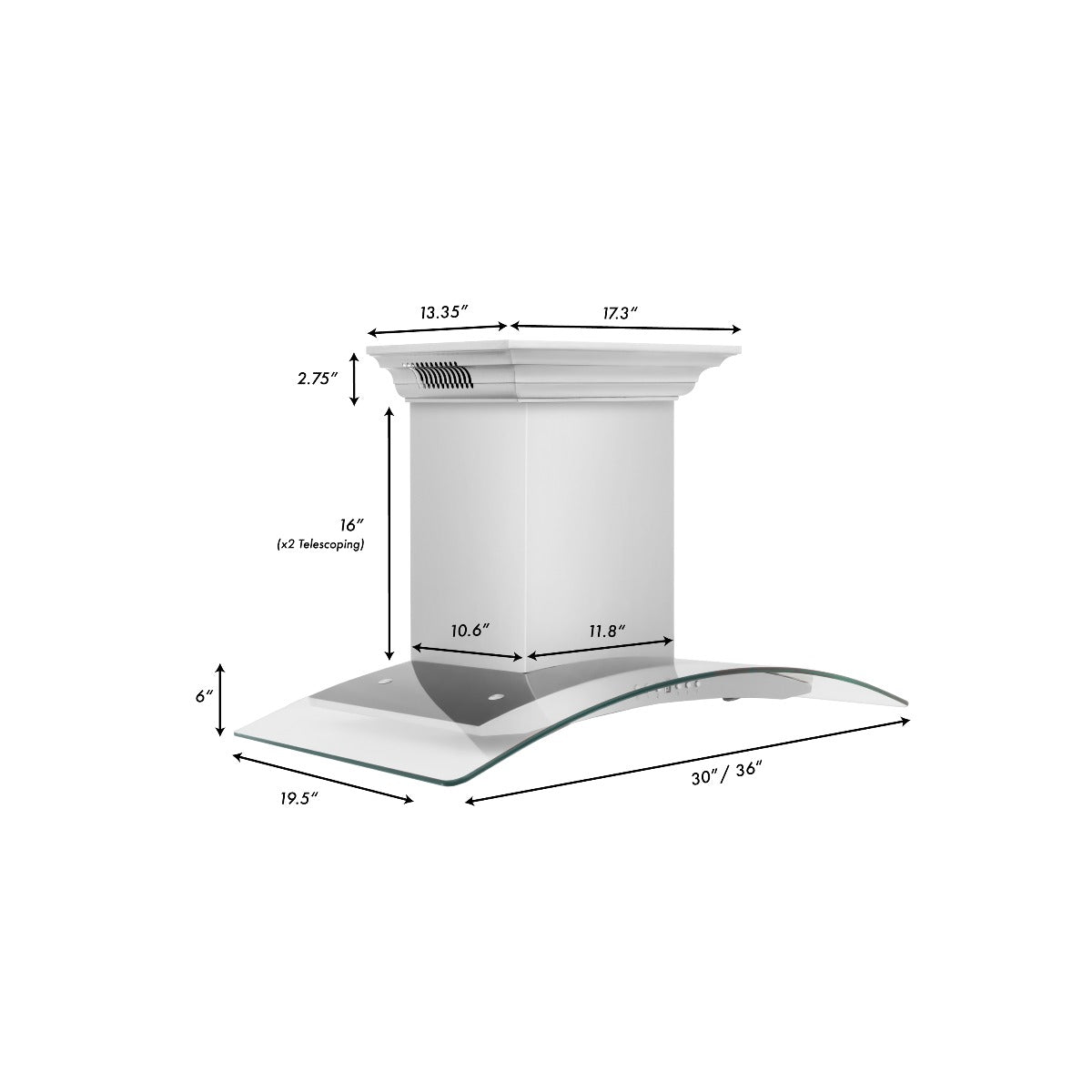 ZLINE 36 in. Wall Mount Range Hood Stainless Steel 400 CFM CrownSound Bluetooth Speakers 4-Speed (KN4CRN-BT-36)