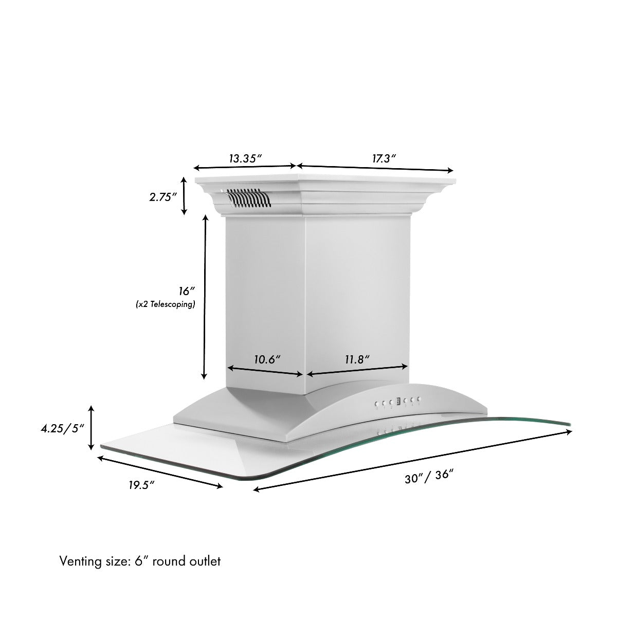 ZLINE 36 in. Wall Mount Range Hood 400 CFM Stainless Steel Bluetooth CrownSound Speakers (KNCRN-BT-36)