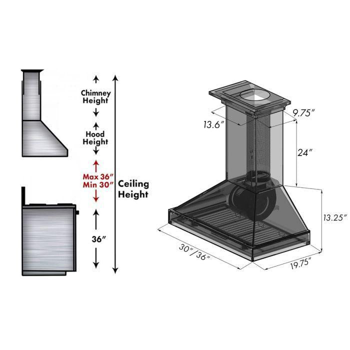 ZLINE 30 Inch Wooden Wall Mount Range Hood Black Finish (KPCC-30)